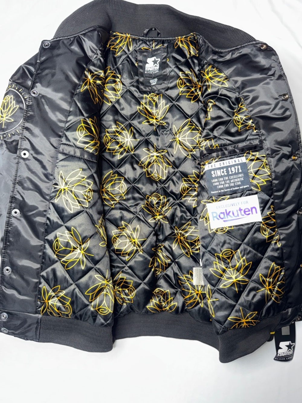 Starter Black Label x Rakuten Warriors Satin Bomber Jacket Black Gold S NWT - Picture 3 of 6